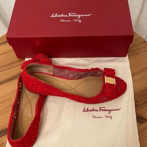 Salvatore Ferragamo Red Lace Flats 7